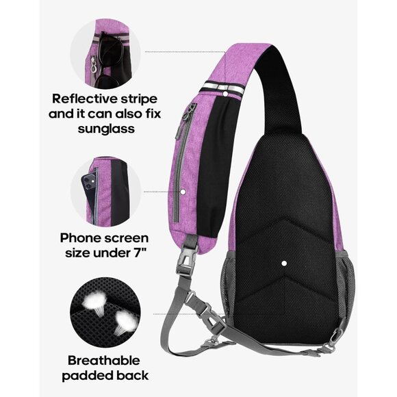 Waterfly Men Women Purple(exra Strap) Crossbody Adjustable Strap Sling Backpack - Picture 4 of 6